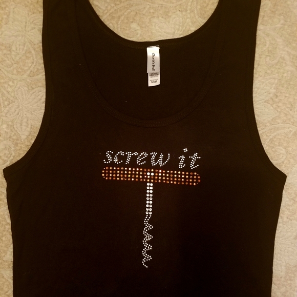 Black cotton tank top with rhinestones - Picture 1 of 5